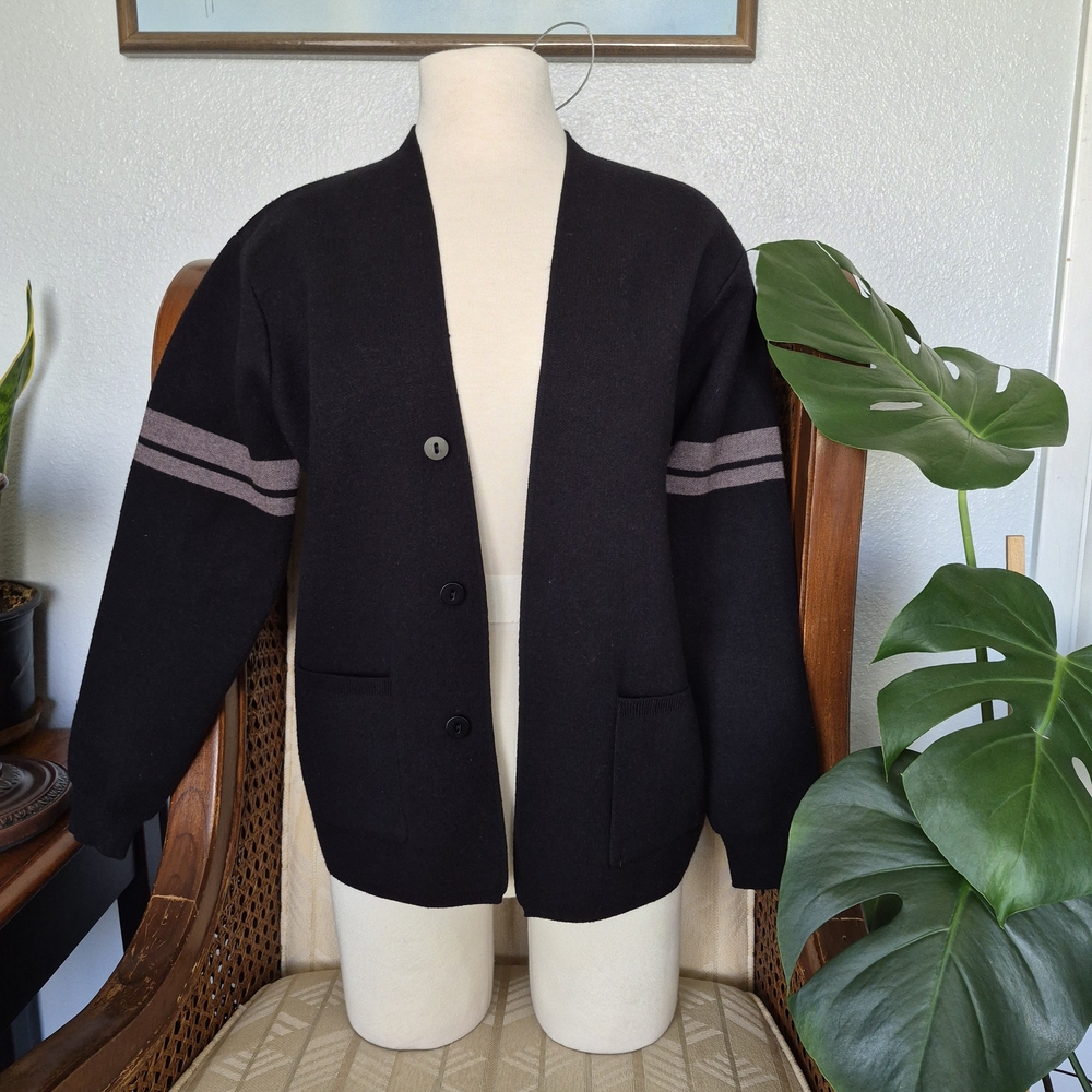 Black Cardigan with Gray Stripes